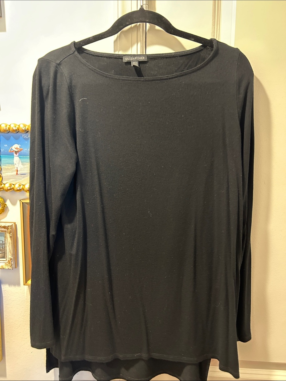 Eileen Fisher Black Long-Sleeve Scoop-Neck Top